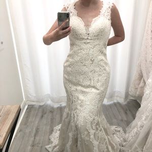 Stella York Lace V Neck Wedding Gown